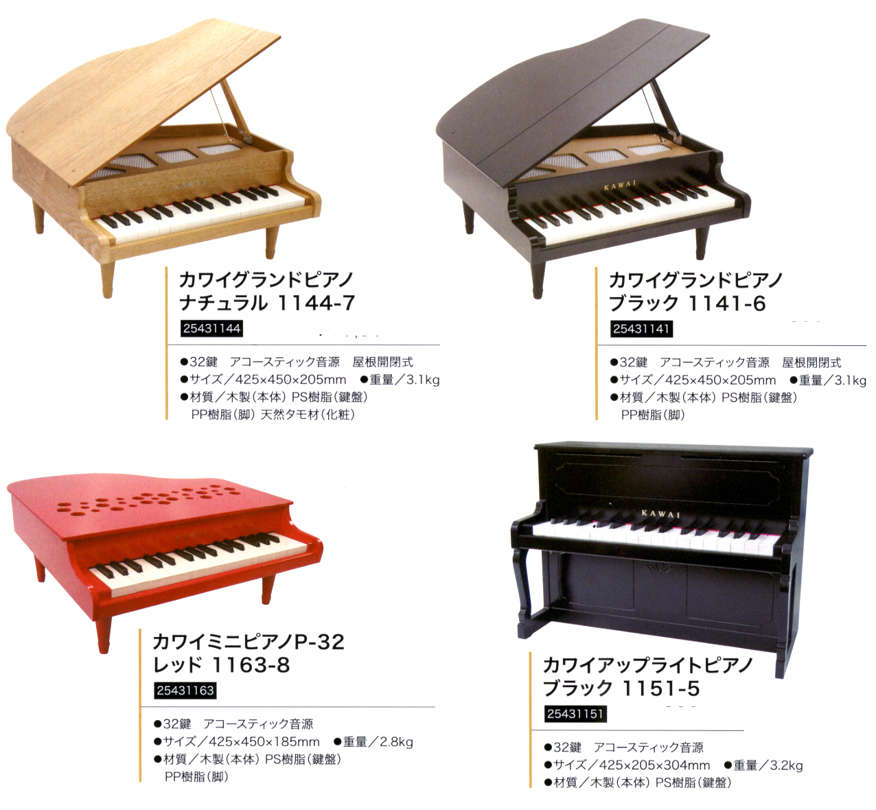 限定特価 KAWAI グランドピアノ ブラック 1141 本体サイズ:425×450×205 mm 脚付き 蓋閉じ状態 