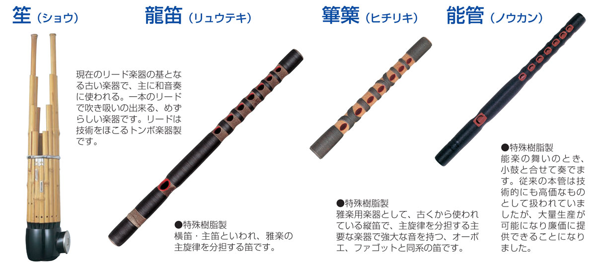 雅楽 の楽器 ひちりき 龍笛 りゅうてき 笙 しょう を販売 ガッキコム