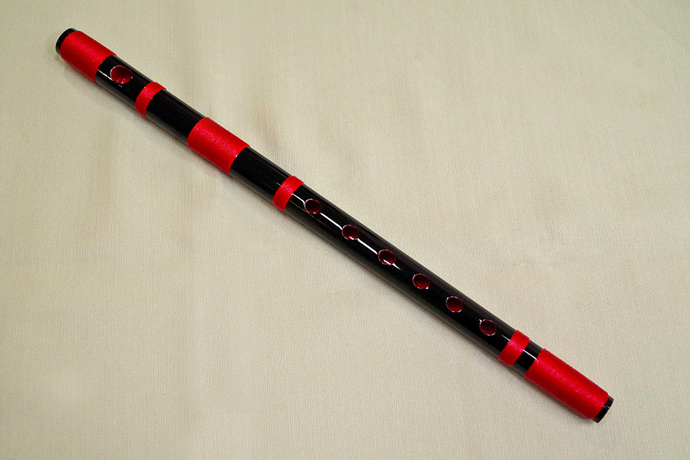 高級黒紫水篠笛赤糸半重巻6本調子6穴